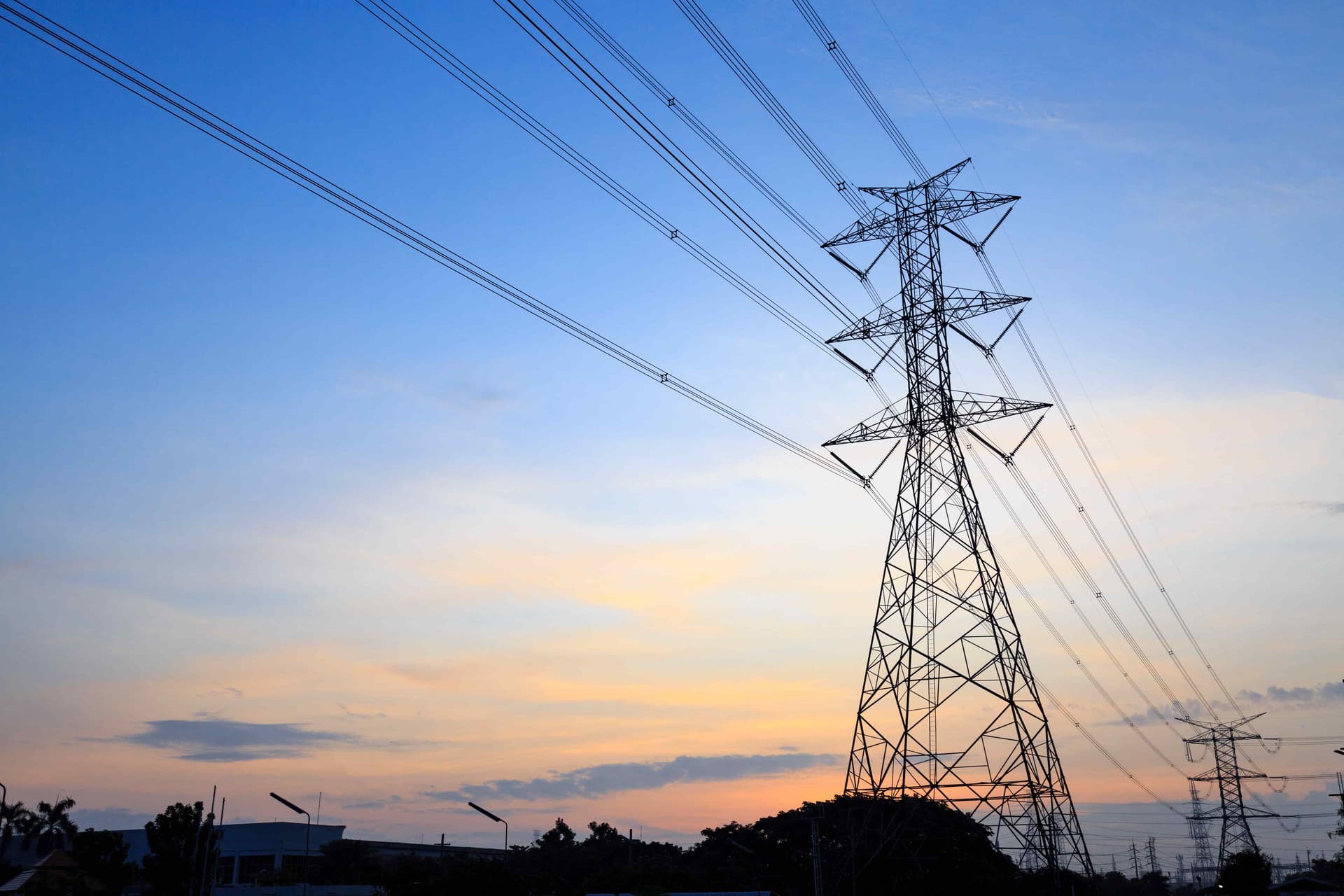 Sunrise and electrical transmission lines