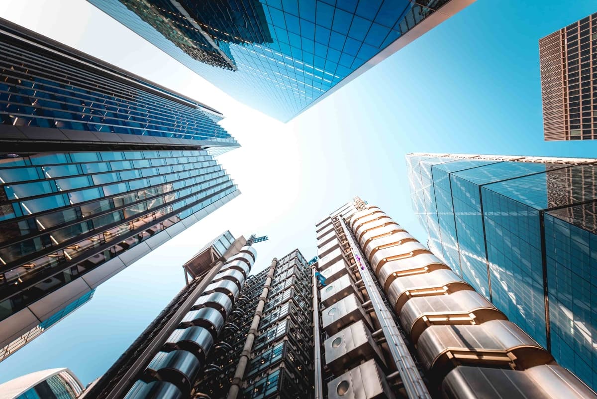 buildings looking up reflection