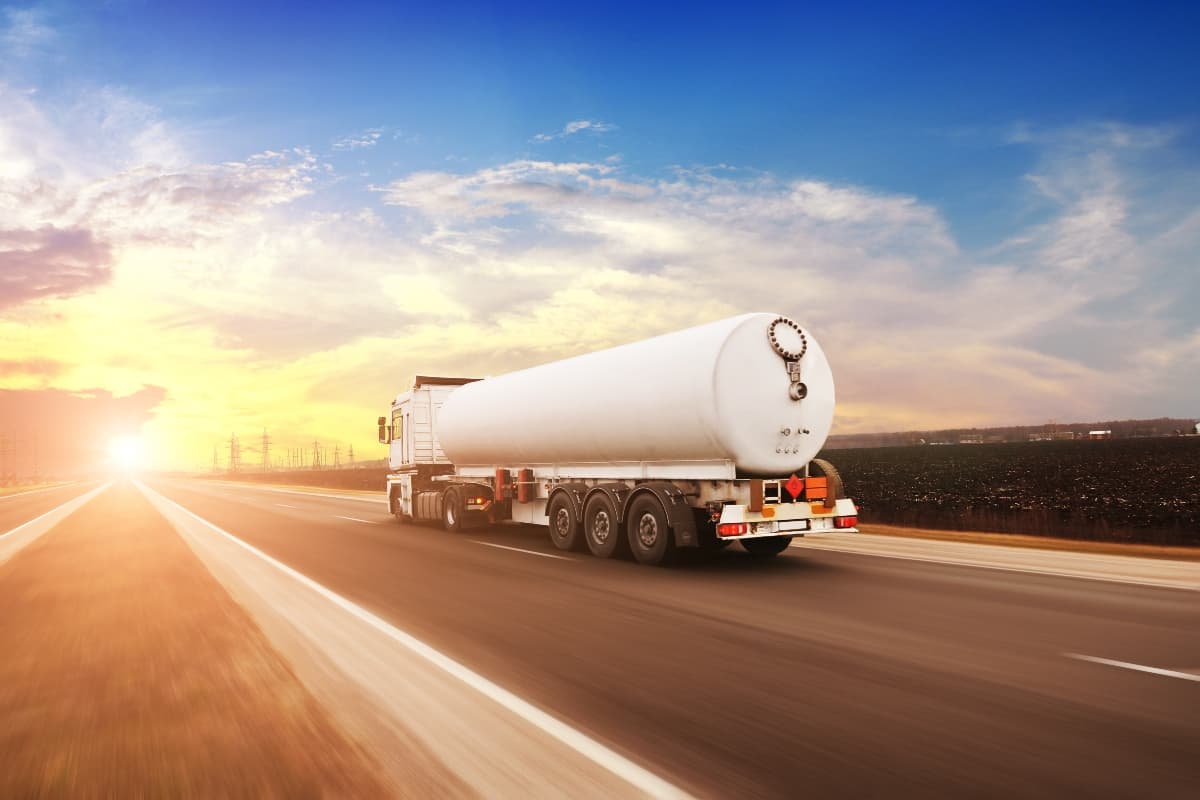 Truck driving sunlight