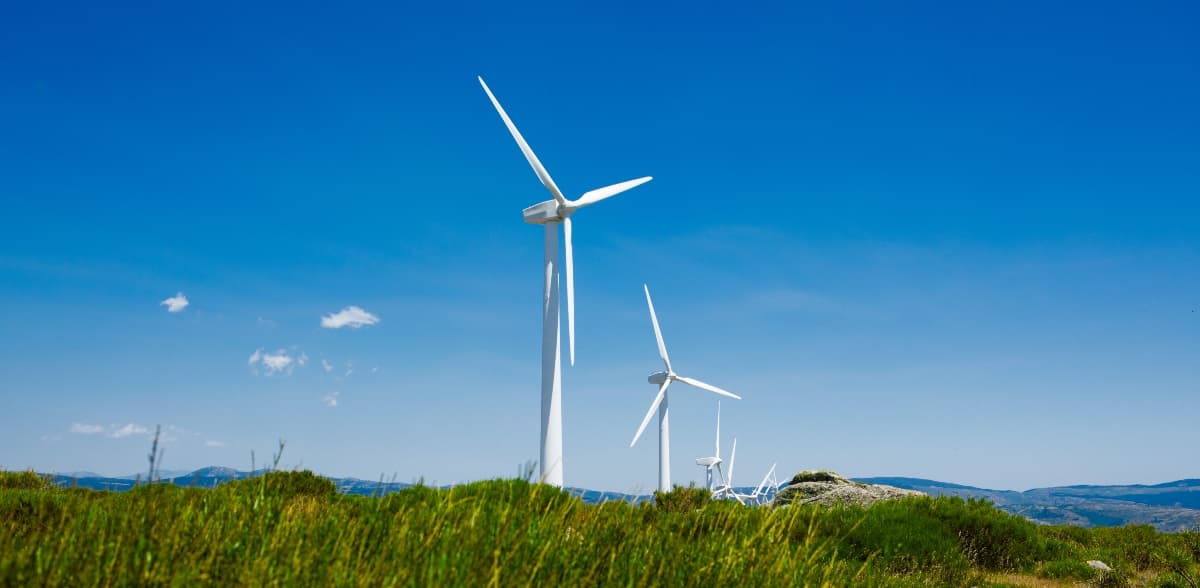 Windmills blue sky